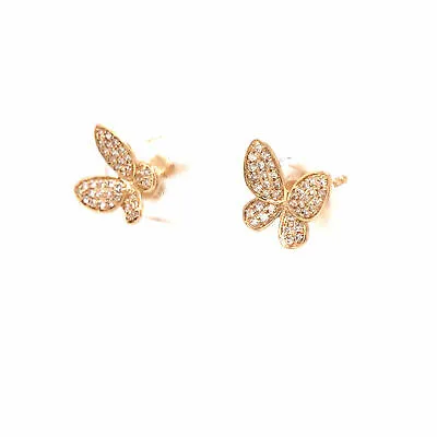 14K Diamond Pave Butterfly Earrings Yellow Gold