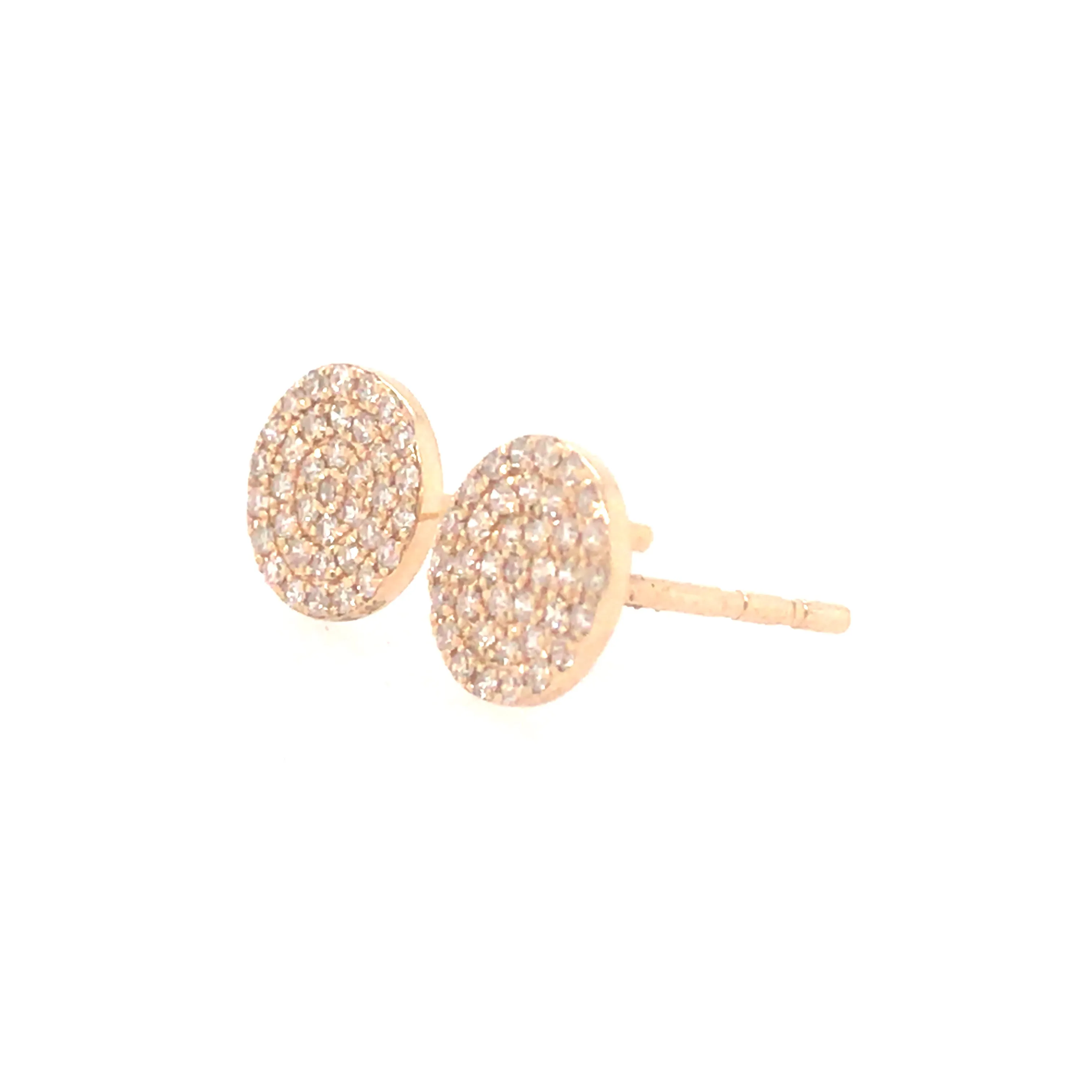 14K Diamond Pave Circle Earrings Yellow Gold