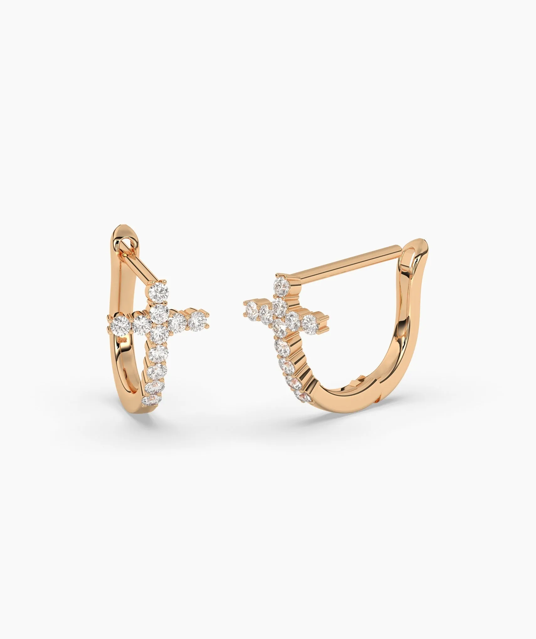 14K Gold Cross Hoop Earrings