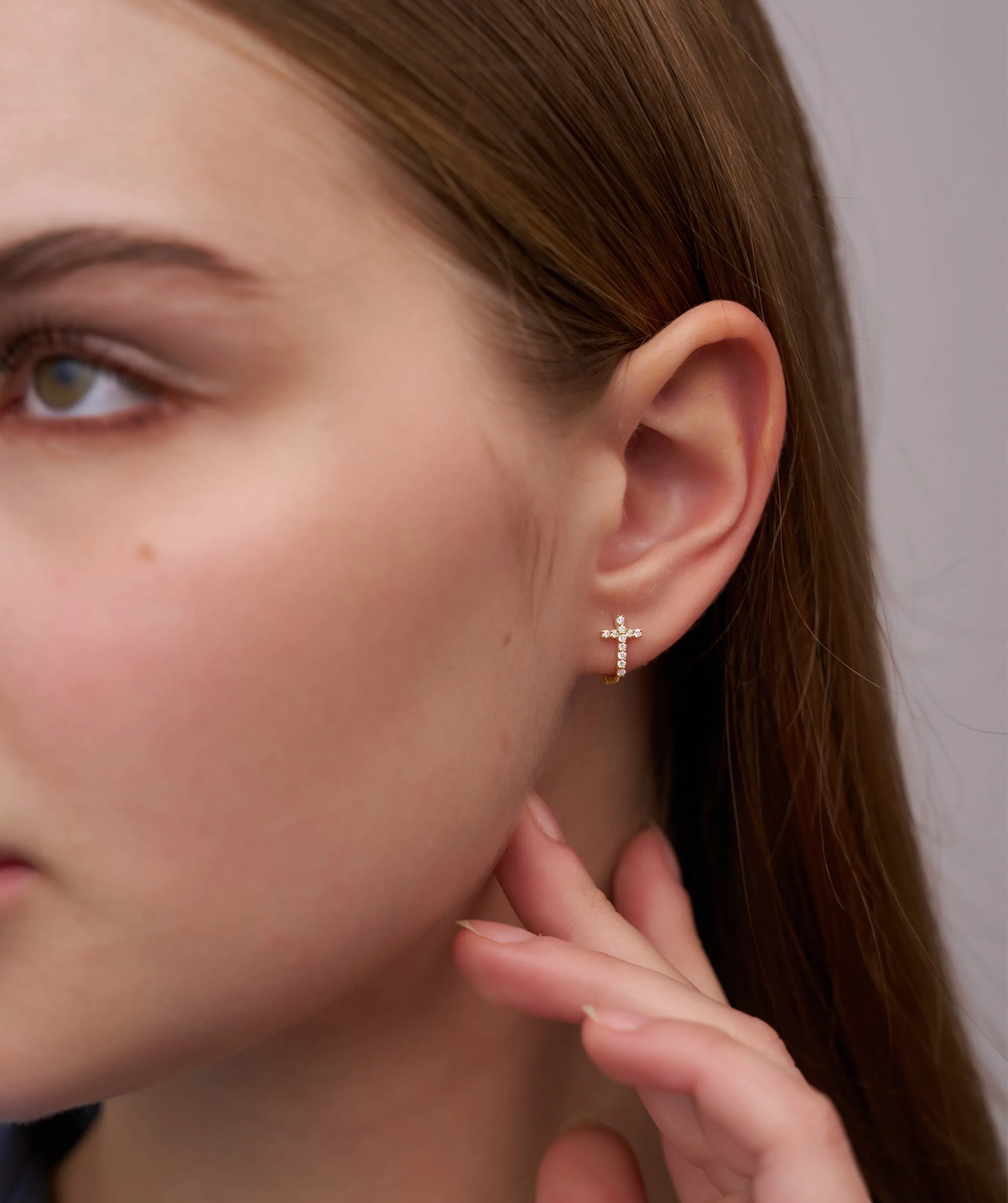 14K Gold Cross Hoop Earrings