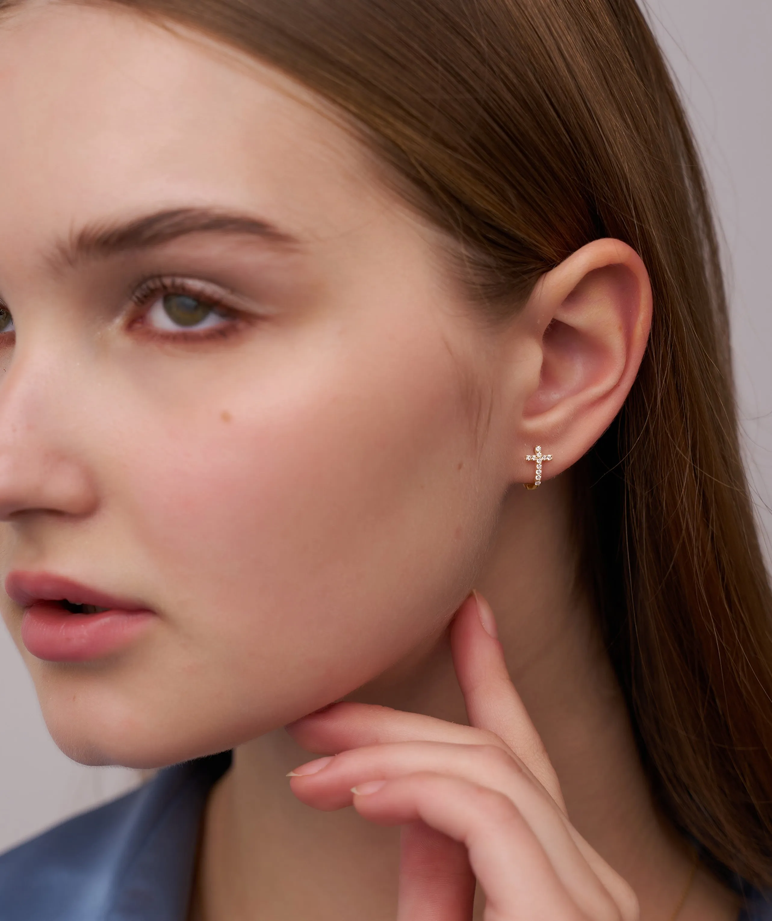 14K Gold Cross Hoop Earrings