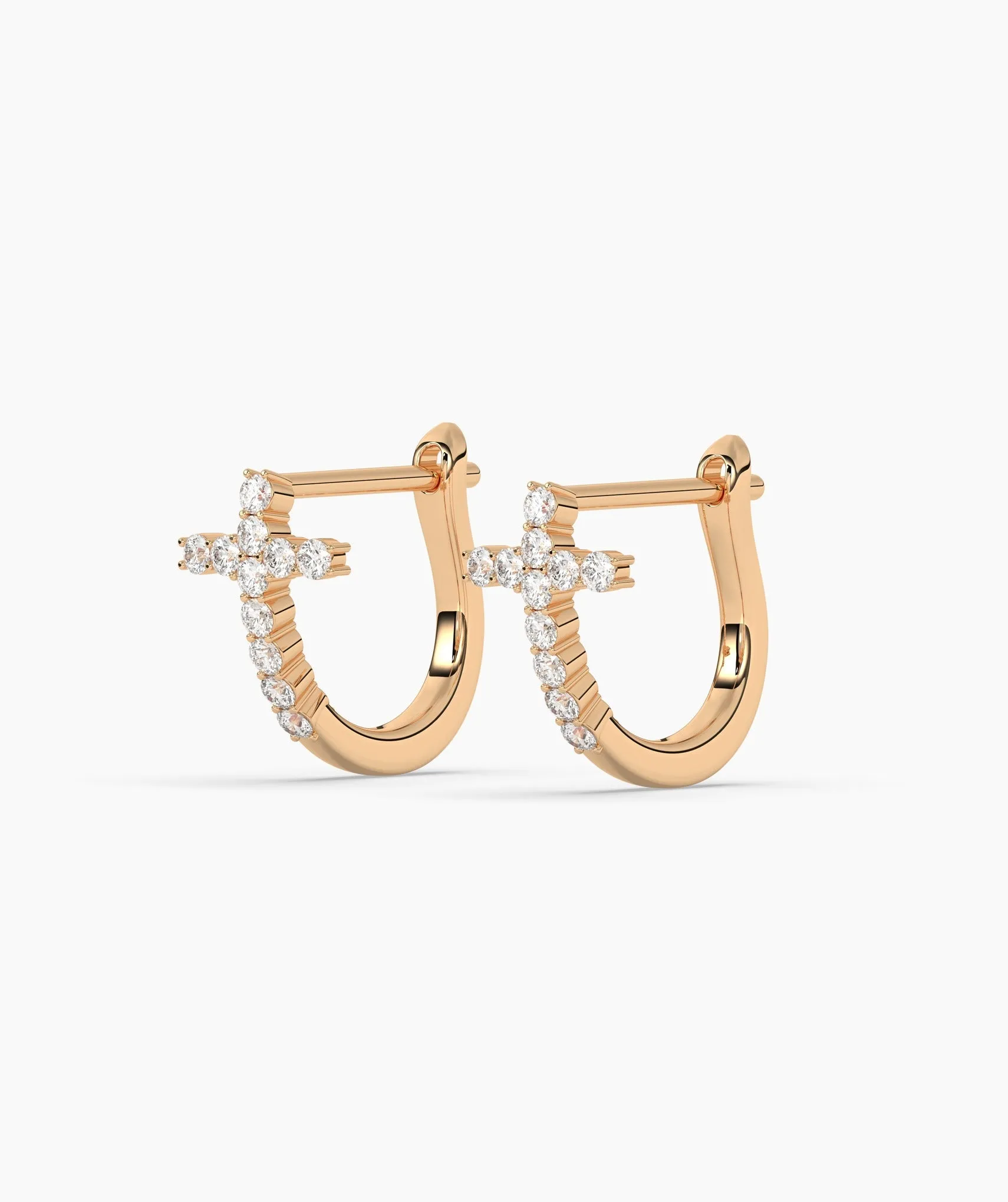 14K Gold Cross Hoop Earrings