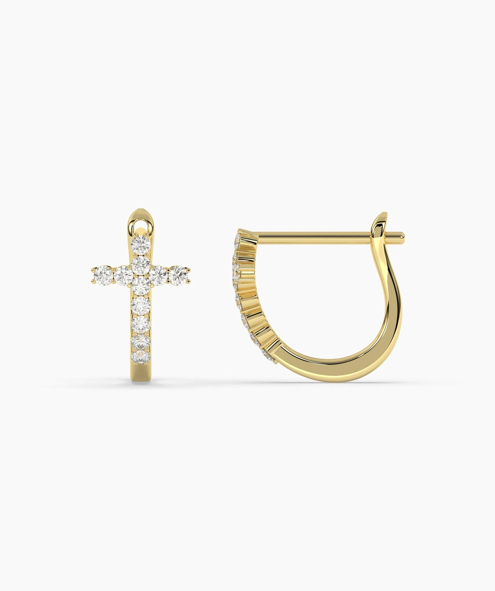 14K Gold Cross Hoop Earrings