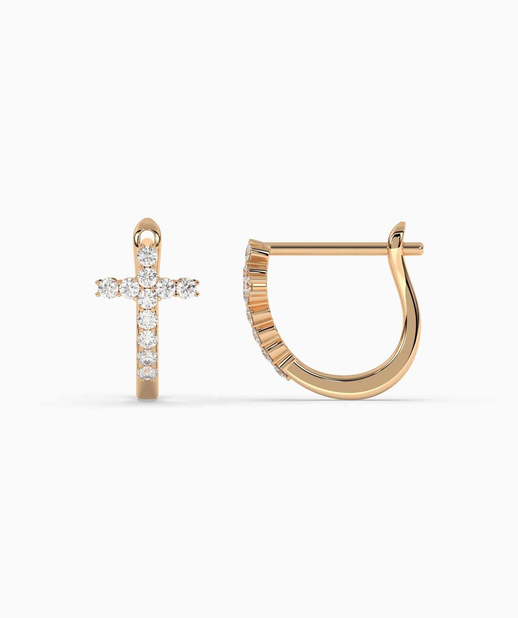 14K Gold Cross Hoop Earrings