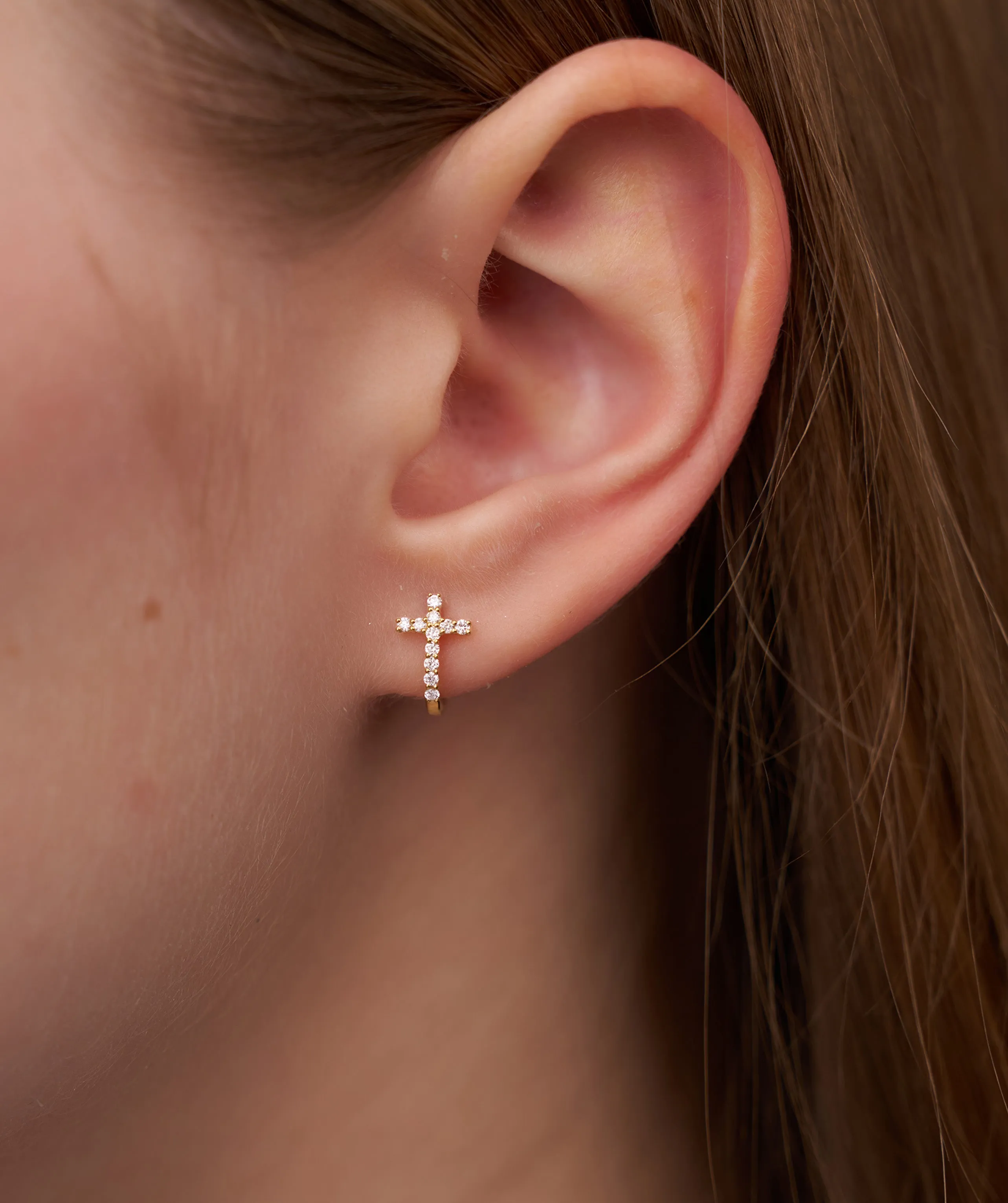 14K Gold Cross Hoop Earrings