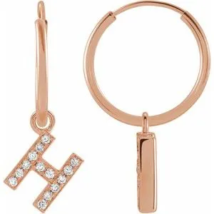 14K Rose .05 CTW Natural Diamond Single Initial H Hoop Earring