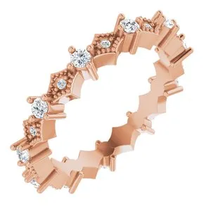 14K Rose 3/8 CTW Natural Diamond Milgrain Eternity Band Size 6