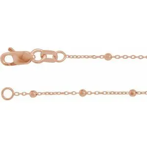 14K Rose .85 mm Faceted Beaded Cable 16" Chain