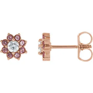 14K Rose Baby Pink Topaz & 1/8 CTW Diamond Earrings