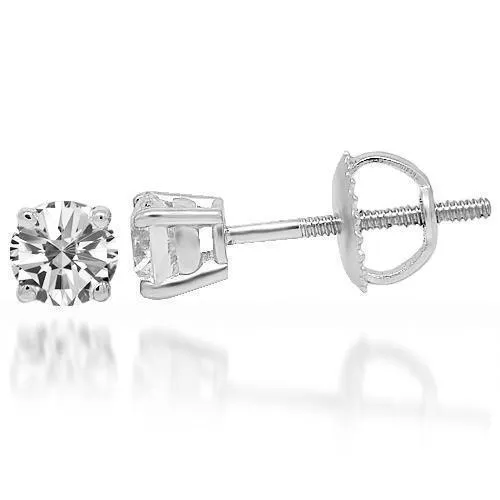 14K Solid White Gold Diamond Solitaire Stud Earrings 0.50 Ctw