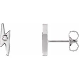 14K White .03 CTW Diamond Lighting Bolt Earrings