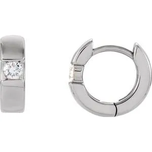 14K White 1/5 CTW Diamond Hinged Hoop Earrings
