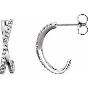 14K White 1/6 CTW Diamond Criss-Cross J-Hoop Earrings