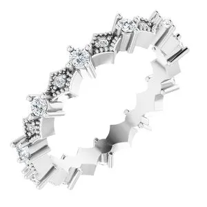 14K White 3/8 CTW Natural Diamond Milgrain Eternity Band Size 6
