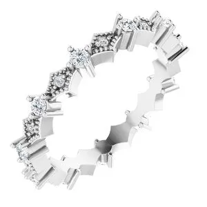 14K White 3/8 CTW Natural Diamond Milgrain Eternity Band Size 7.5