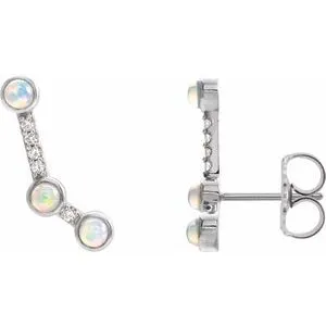 14K White Ethiopian Opal & .08 CTW Diamond Ear Climbers