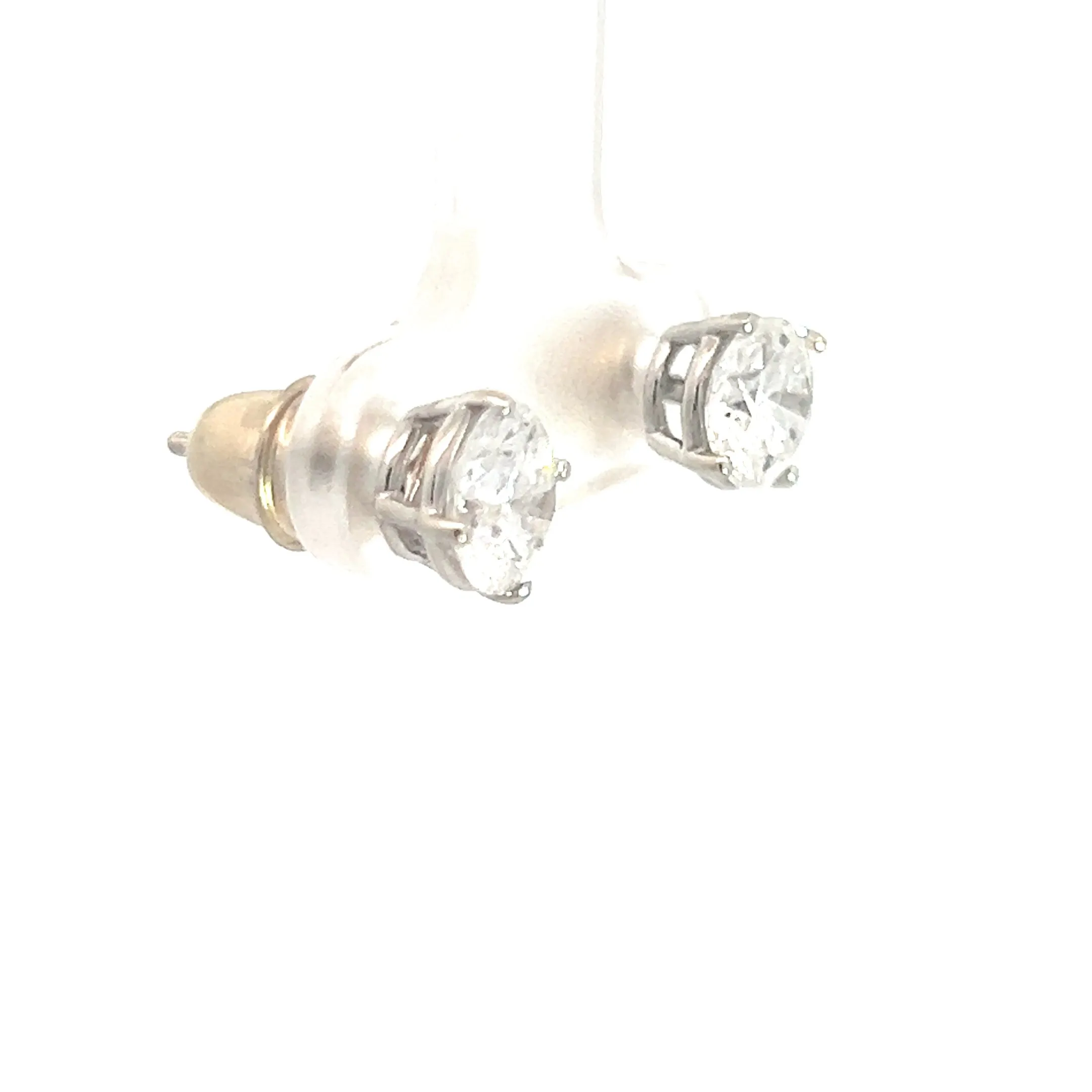14k White Gold 2.12ct F I1 Round Diamond Fracture Filled Diamond Stud Earrings