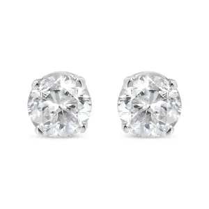 14K White Gold 3/4 Cttw Round Brilliant-Cut Near Colorless Diamond Classic 4-Prong Stud Earrings (H-I Color, I1-I2 Clarity)