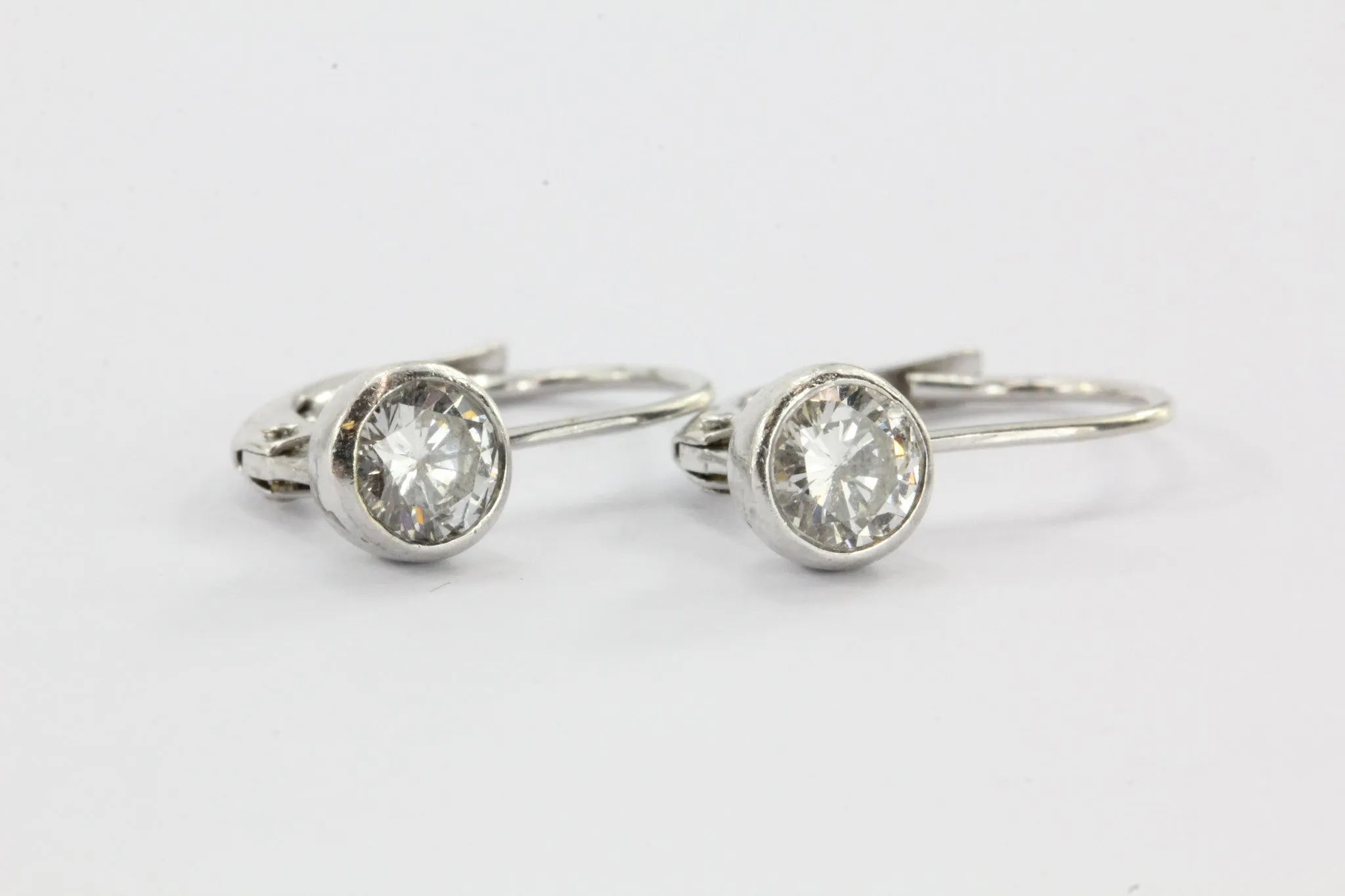 14k White Gold .70 ctw H Si2 Diamond Leverback Drop Earrings