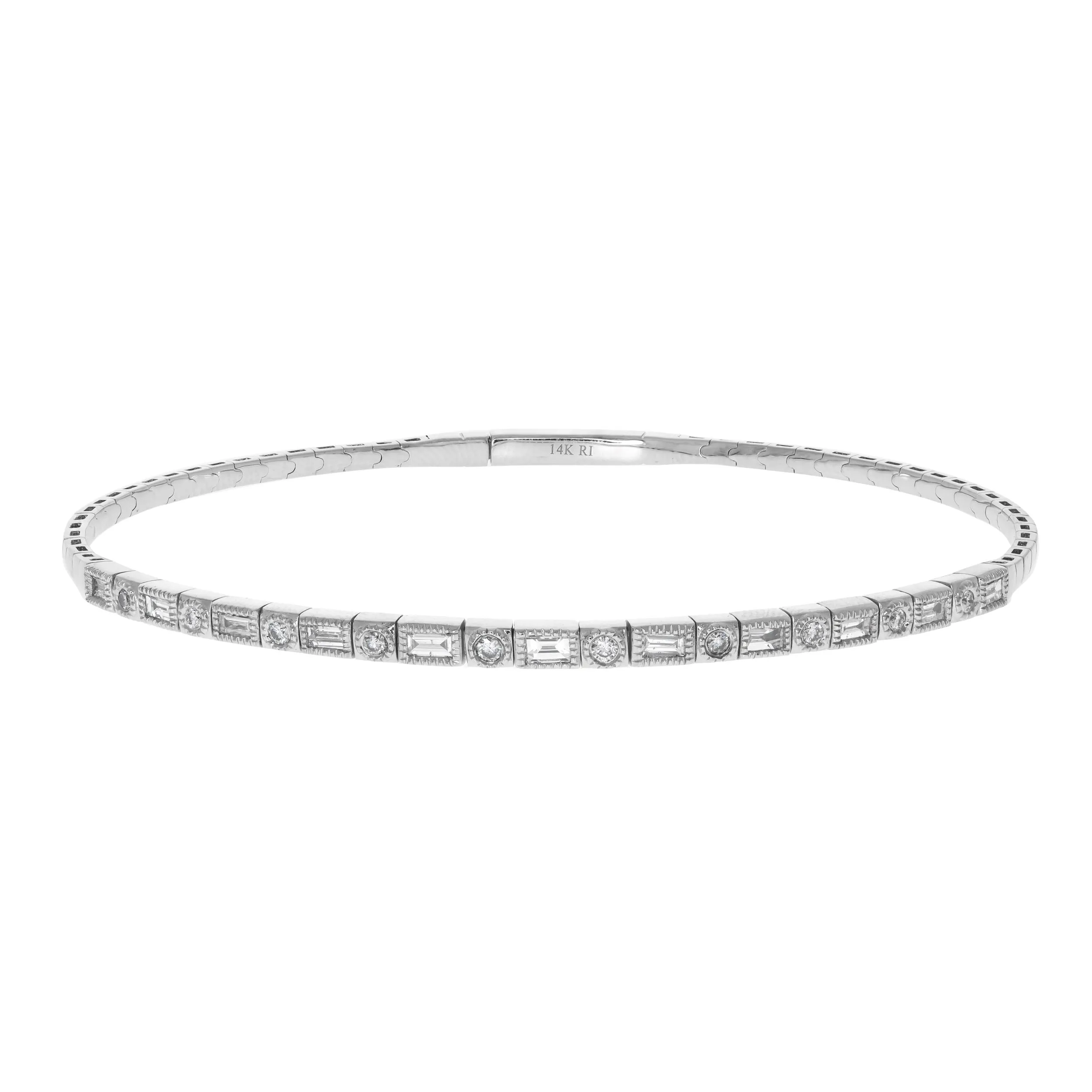 14k White Gold Diamond and Milgrain Flex Bangle