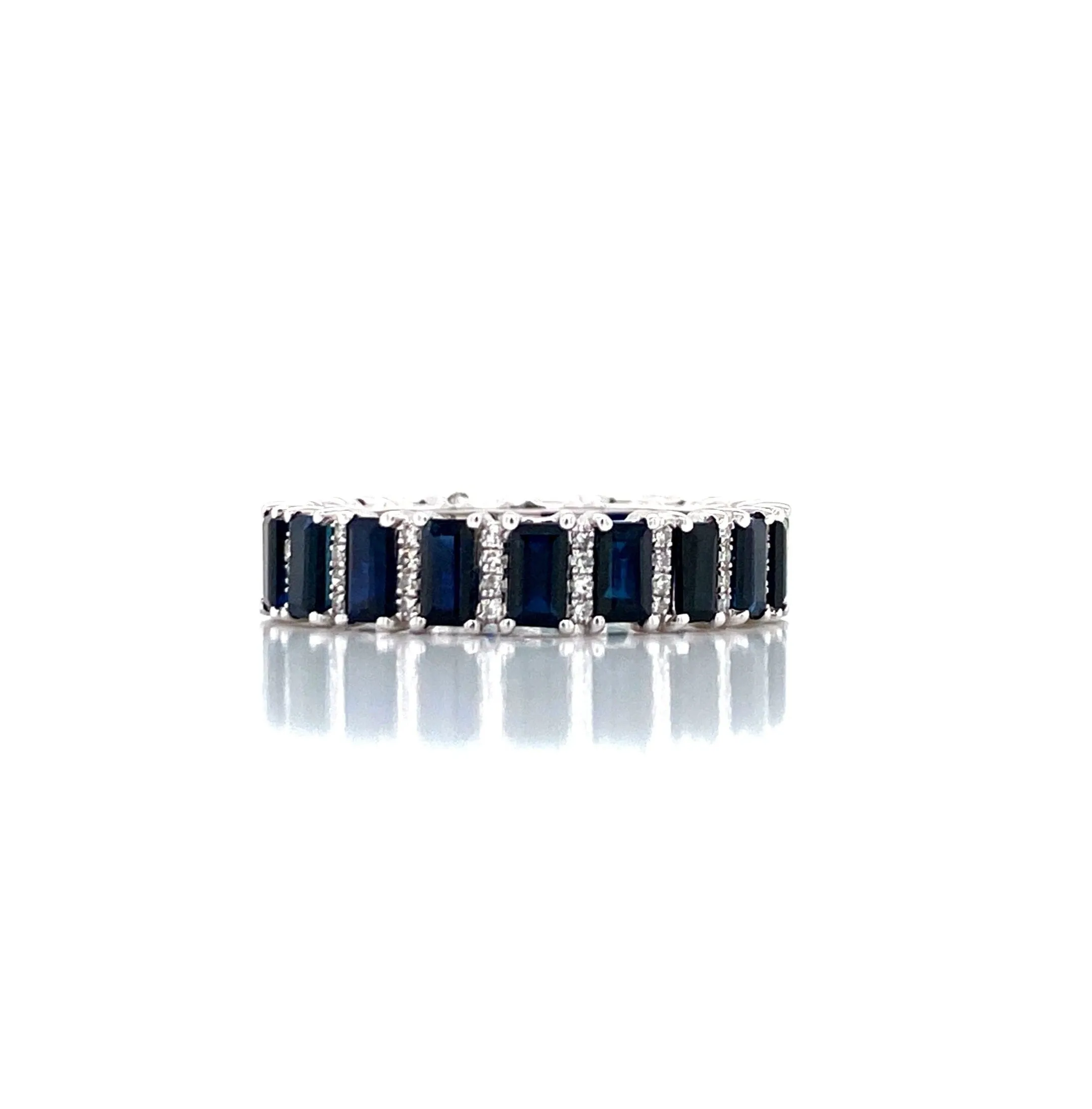 14K White Gold Diamond   Blue Sapphire Eternity Ring
