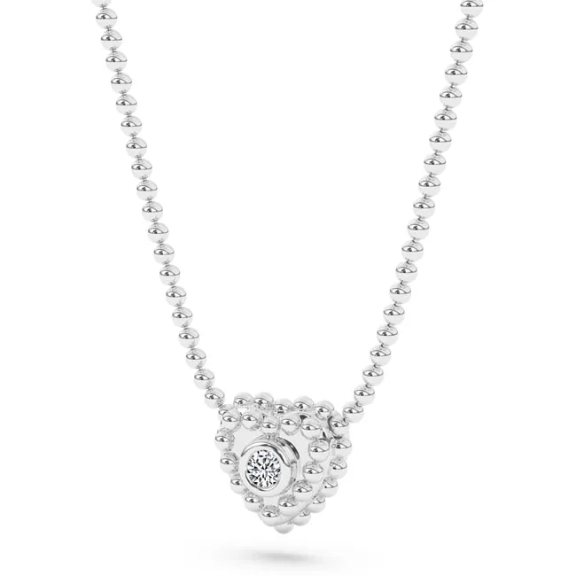 14k White Gold Diamond Heart-Shaped Caviar Necklace (0.03.ct.tw)