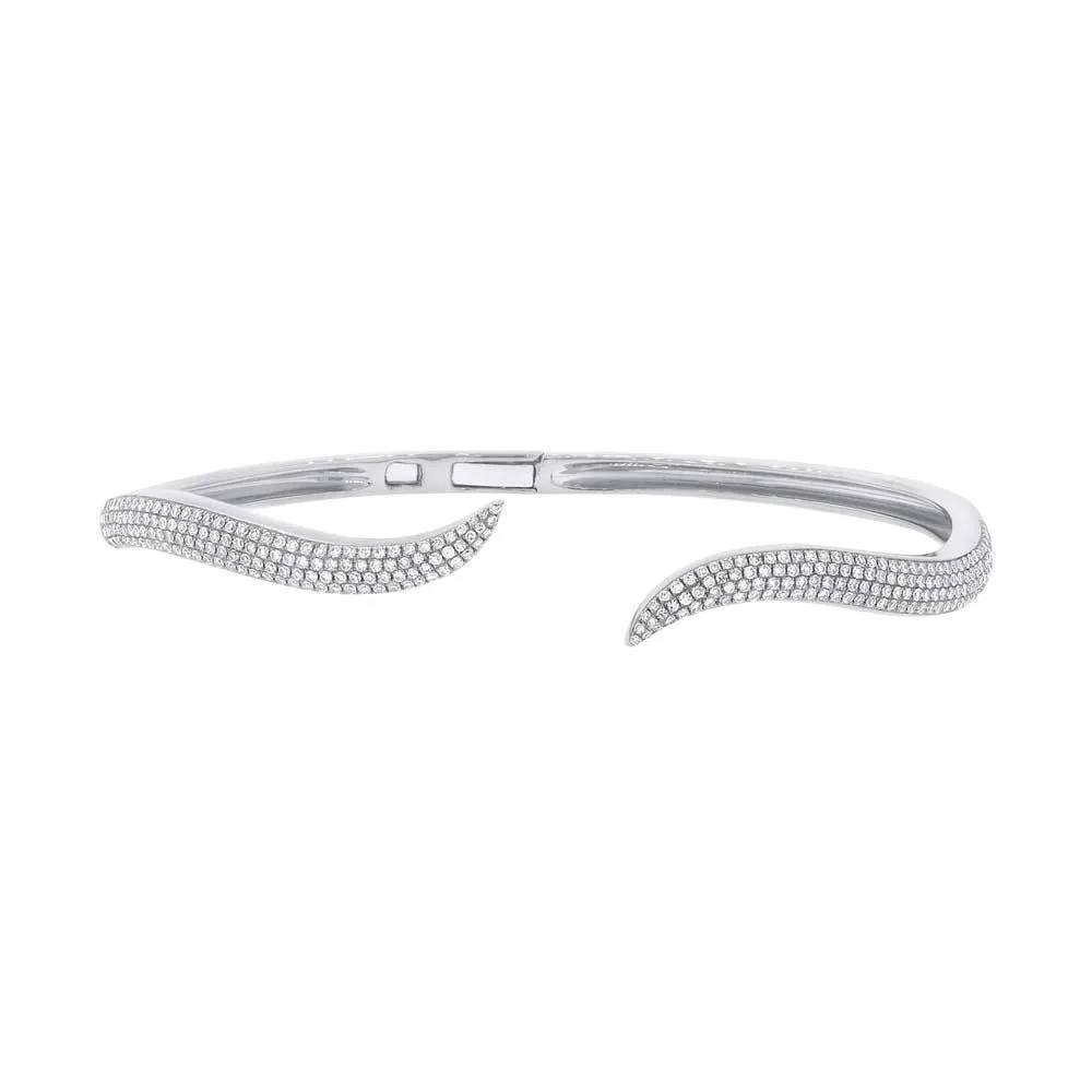 14k White Gold Pave Diamond Wave Cuff Bracelet