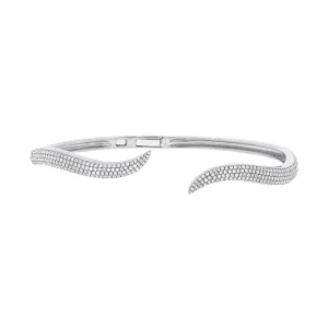 14k White Gold Pave Diamond Wave Cuff Bracelet