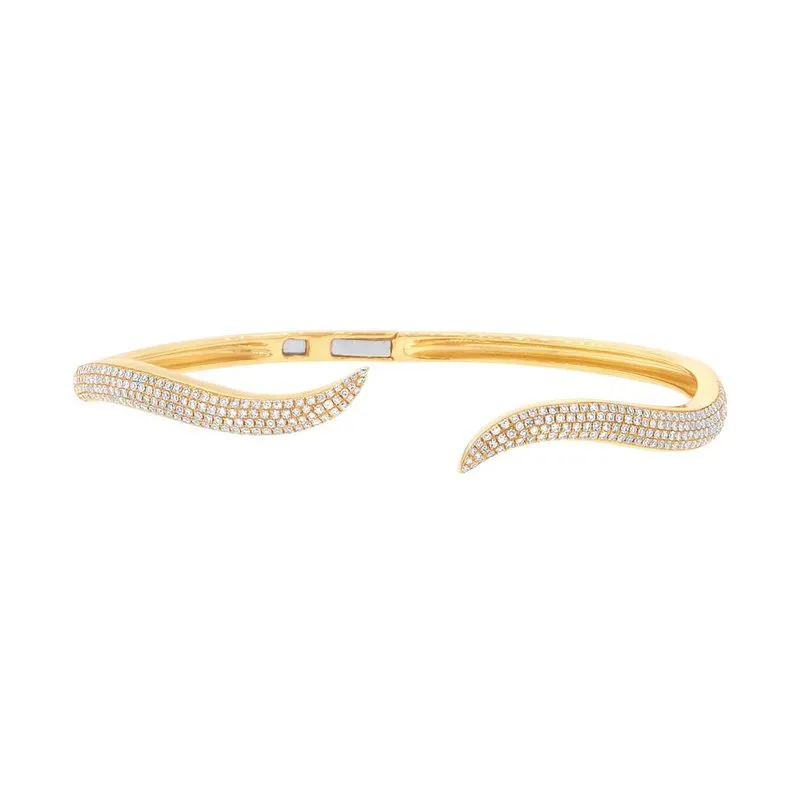 14k White Gold Pave Diamond Wave Cuff Bracelet