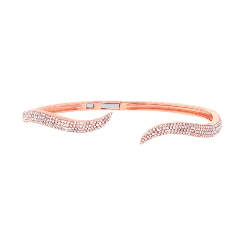 14k White Gold Pave Diamond Wave Cuff Bracelet