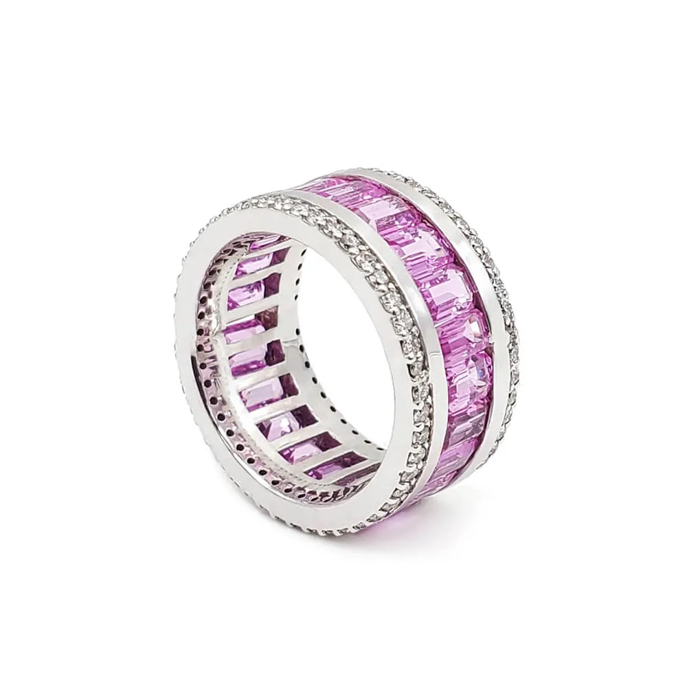 14K White Gold Pink Sapphire and Diamond Eternity Band
