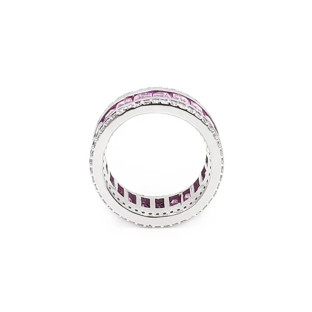 14K White Gold Pink Sapphire and Diamond Eternity Band