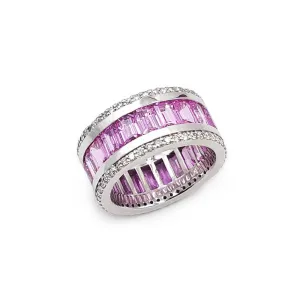 14K White Gold Pink Sapphire and Diamond Eternity Band