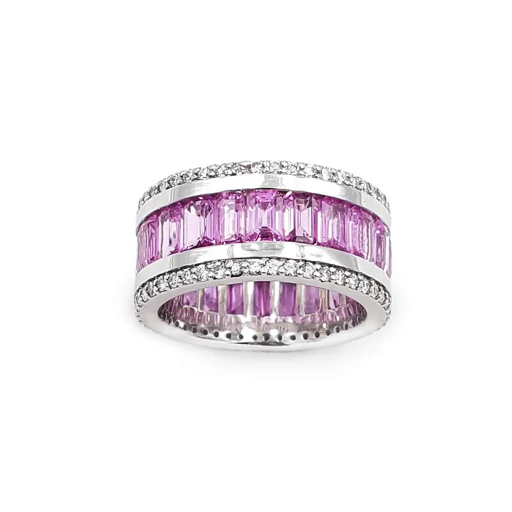 14K White Gold Pink Sapphire and Diamond Eternity Band