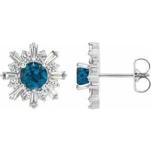 14K White London Blue Topaz & 3/4 CTW Diamond Earrings