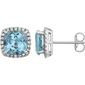 14K White Sky Blue Topaz & .06 CTW Diamond Earrings