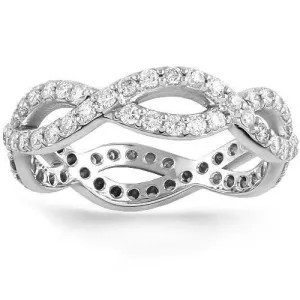 14K White Solid Gold Womens Diamond Crossed Lines Eternity Ring Band 1.10 Cwt.