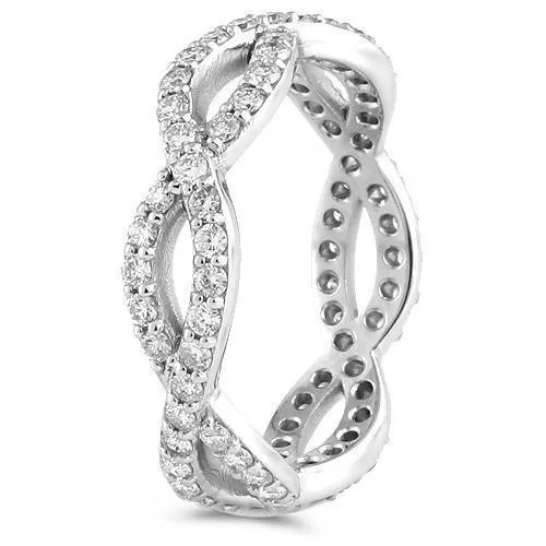 14K White Solid Gold Womens Diamond Crossed Lines Eternity Ring Band 1.10 Cwt.