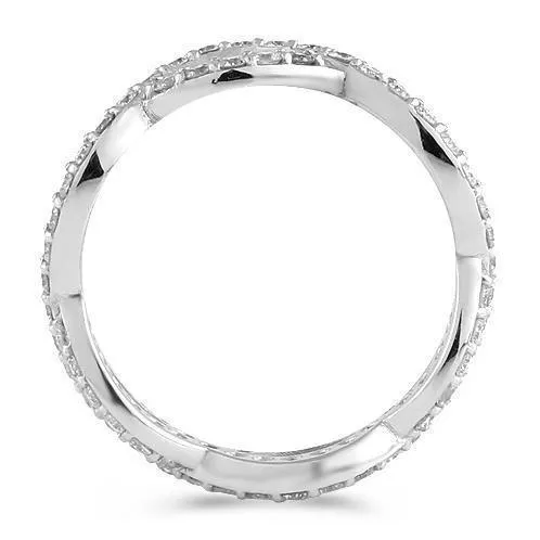 14K White Solid Gold Womens Diamond Crossed Lines Eternity Ring Band 1.10 Cwt.