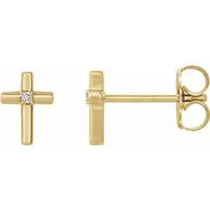14K Yellow .01 CTW Diamond Cross Earrings