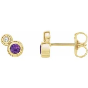14K Yellow Amethyst & .03 CTW Diamond Earrings
