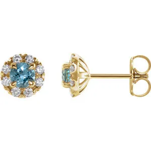 14K Yellow Aquamarine & 1/5 CTW Diamond Earrings