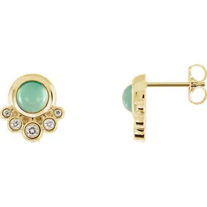 14K Yellow Chrysoprase & 1/8 CTW Diamond Earrings