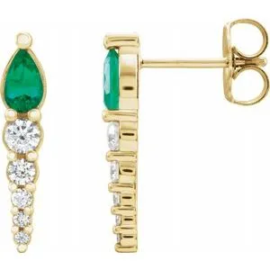 14K Yellow Emerald & 1/4 CTW Diamond Earrings