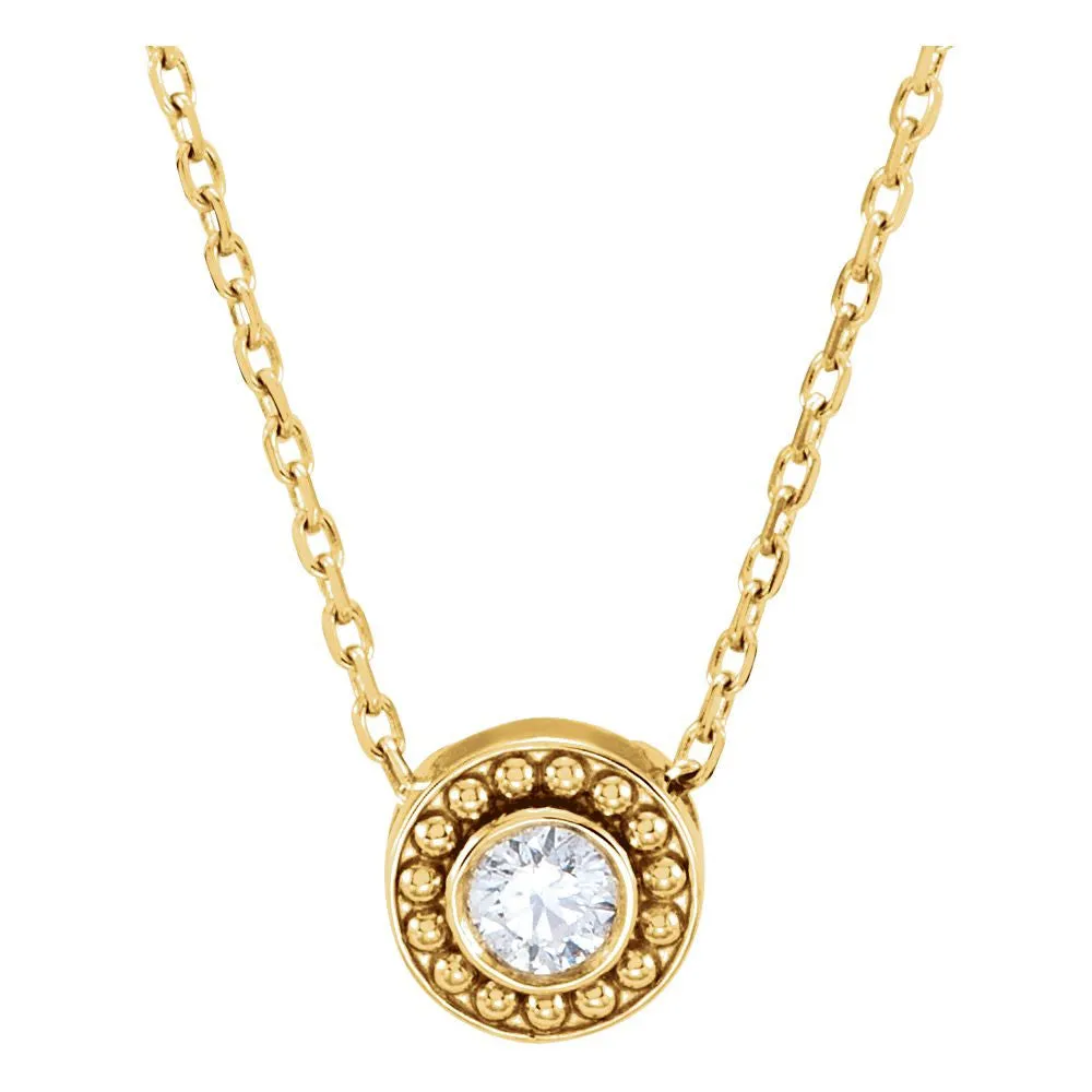 14k Yellow Gold 1/10 CTW Diamond Beaded Slide Necklace
