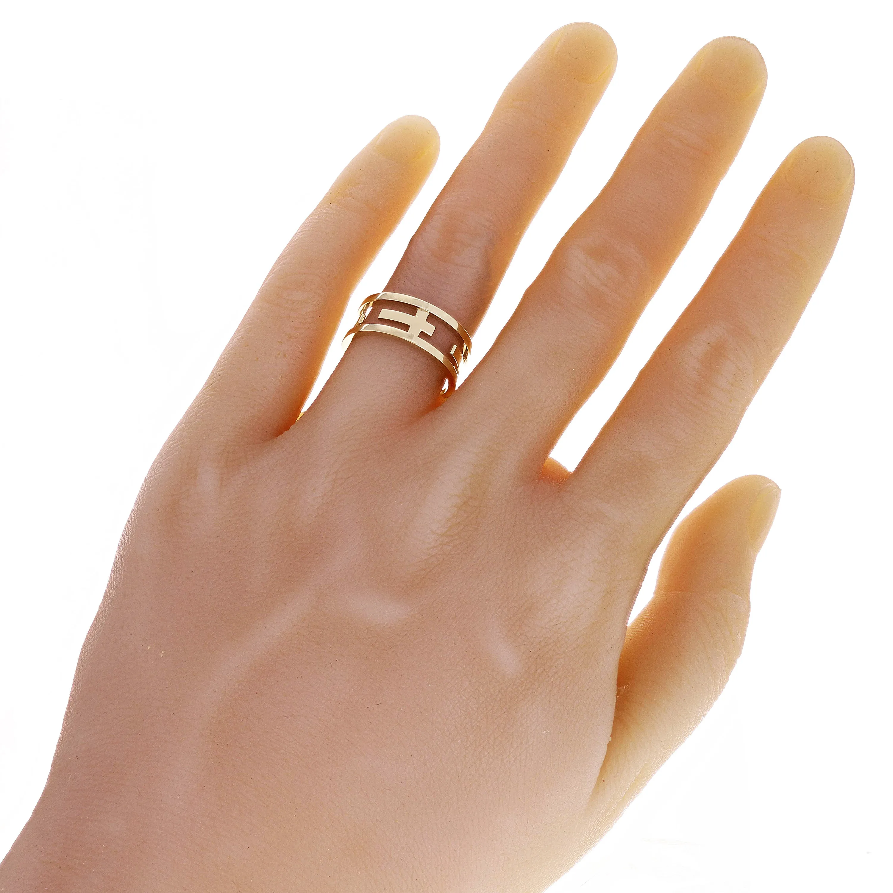 14k Yellow Gold Eternity Sideways Cross Ring Size 8 - 8.3mm 4.9 grams