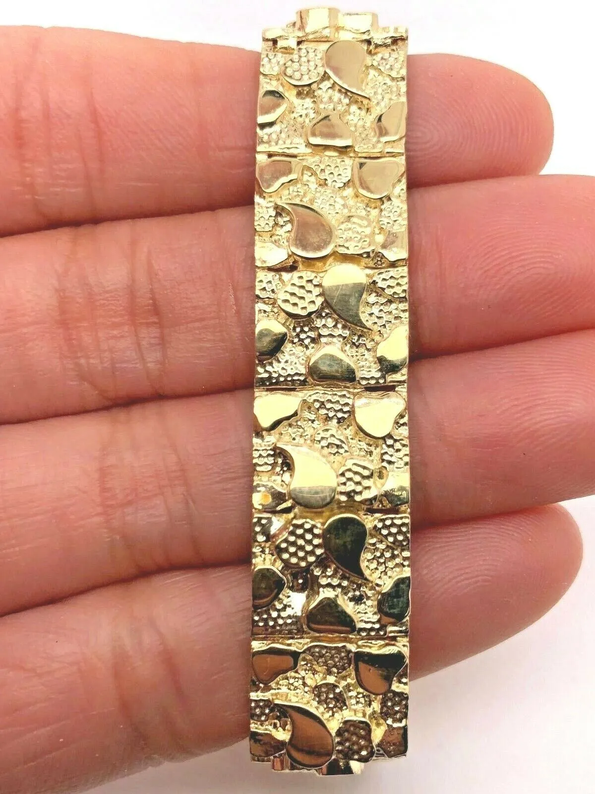 14k Yellow Gold Nugget Bracelet Adjustable 8.25-8.75" 12mm 33 grams