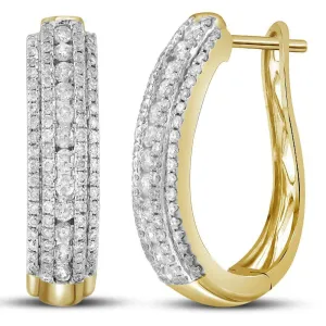 14K Yellow Gold Round Diamond Oblong Hoop Earrings 1-1/5 Cttw