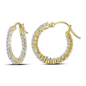 14K Yellow Gold Round Diamond Single Row Hoop Earrings 1/2 Cttw