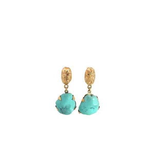14k Yellow Gold Turquoise Dangle Vintage Earrings